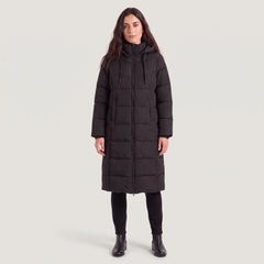 Lange puffer coat met capuchon