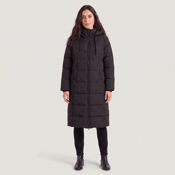 Lange puffer coat met capuchon