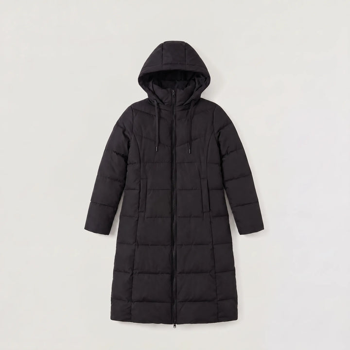 Lange puffer coat met capuchon