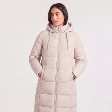 Lange puffer coat met capuchon