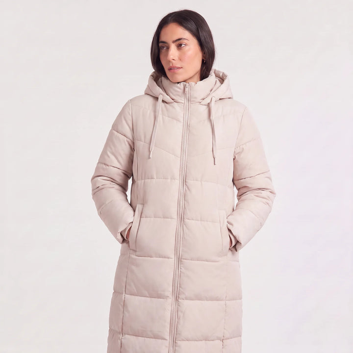 Lange puffer coat met capuchon