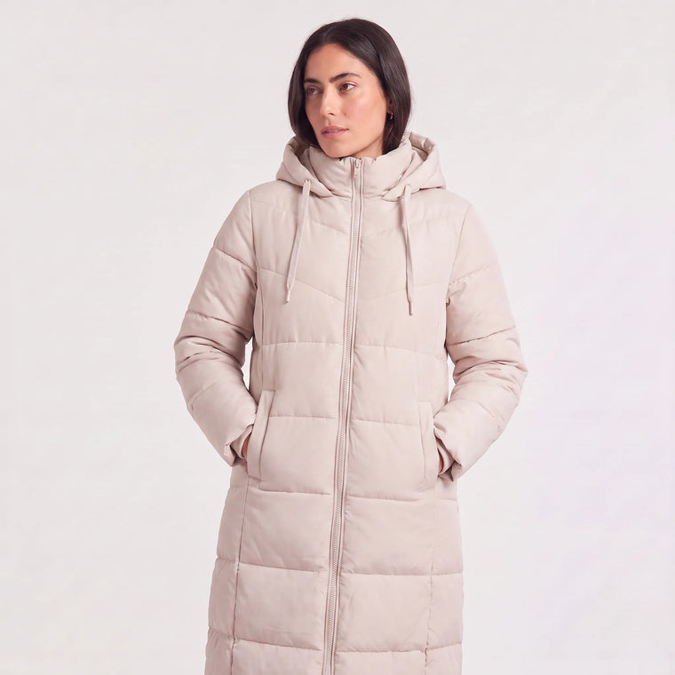 Lange puffer coat met capuchon