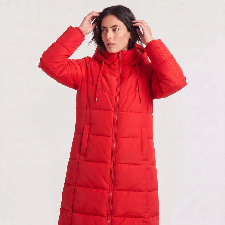 Lange puffer coat met capuchon