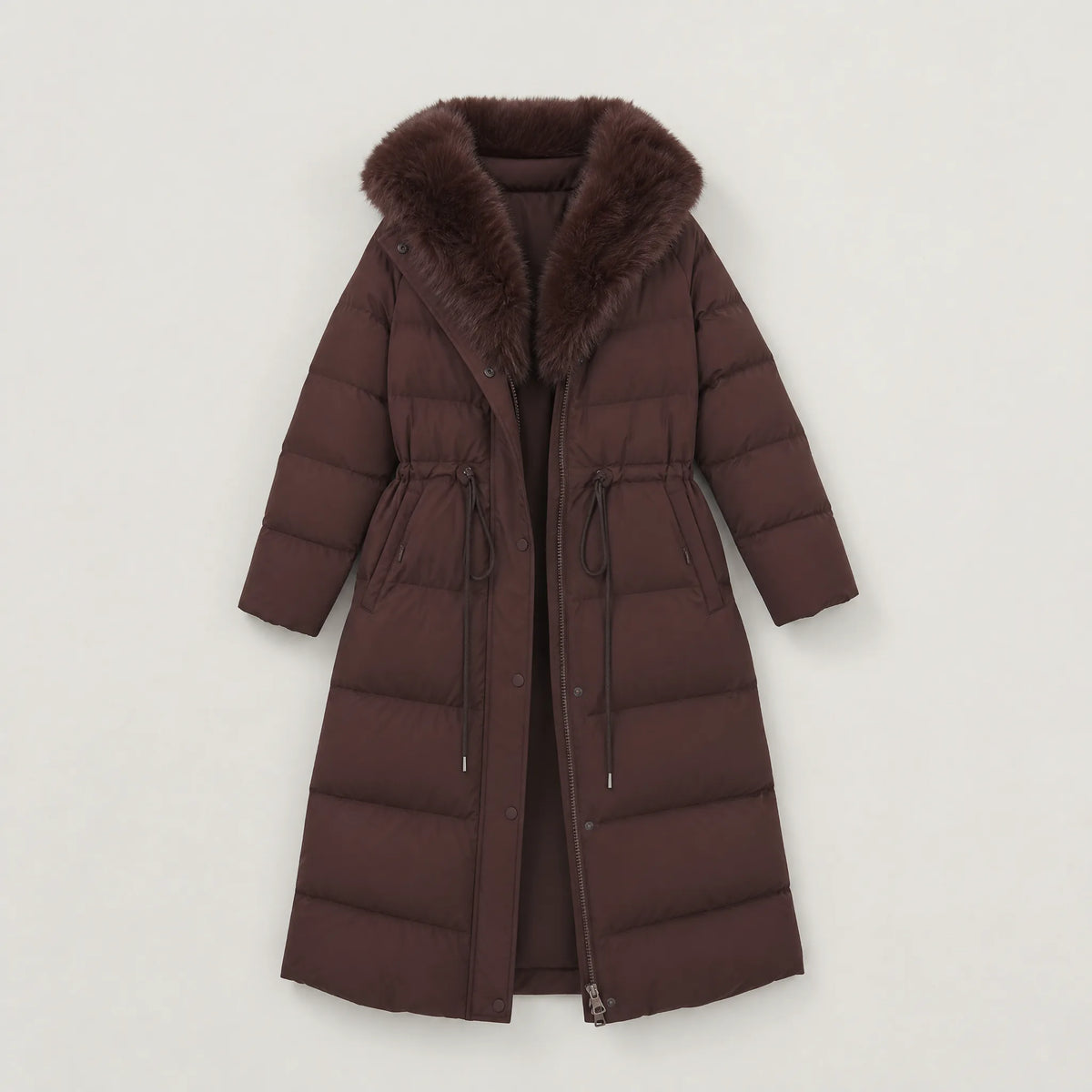 Lange puffer jas met capuchon