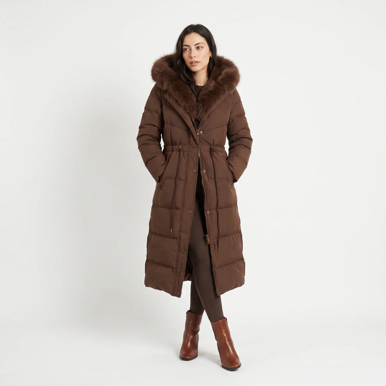 Lange puffer jas met capuchon