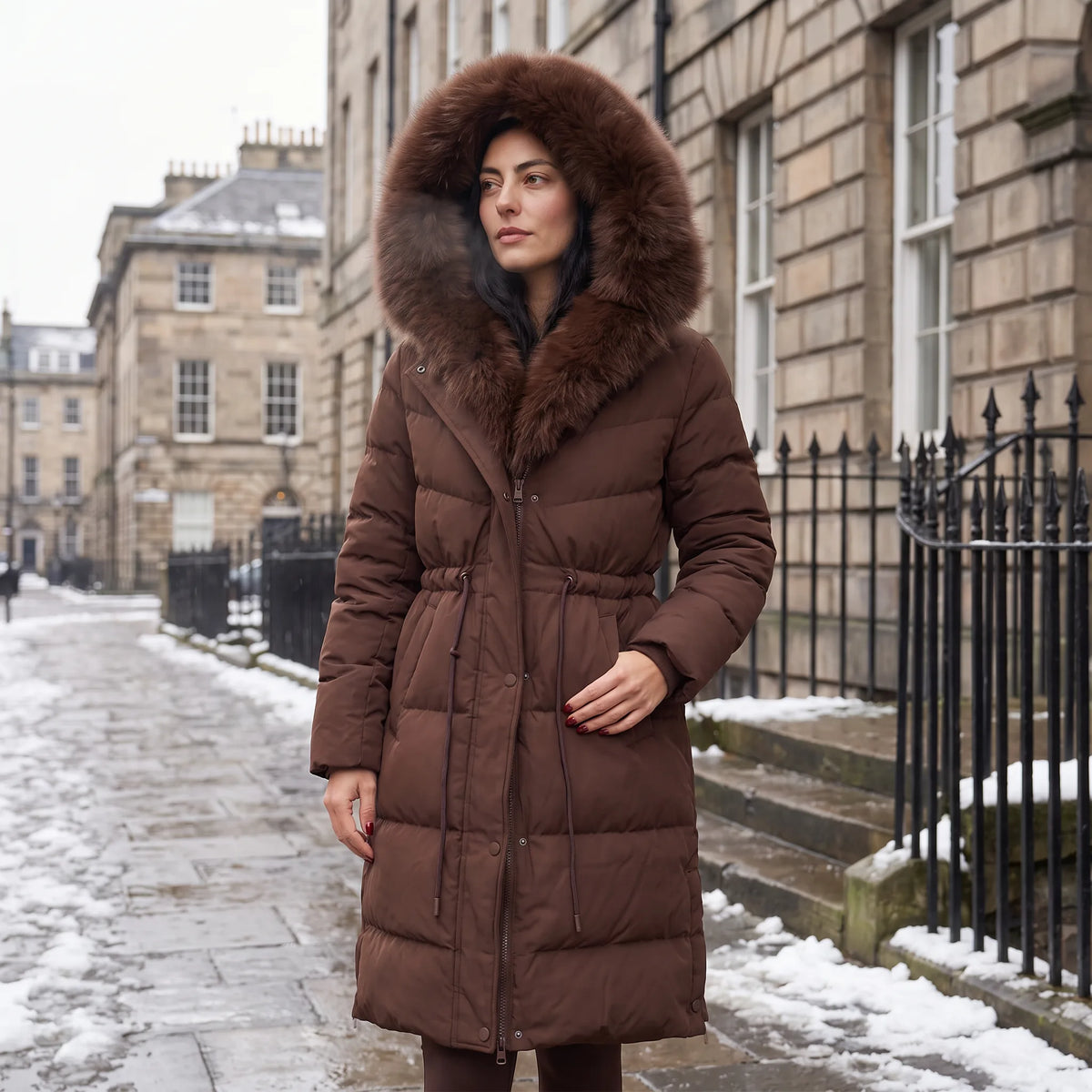 Lange puffer jas met capuchon
