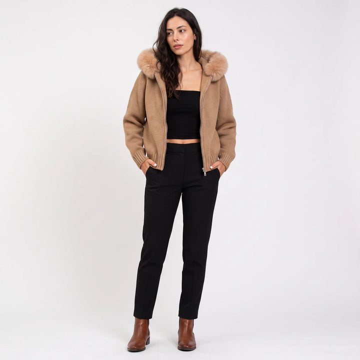 Beige jas met afneembare kraag
