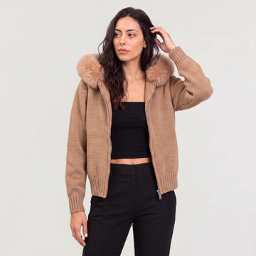 Beige jas met afneembare kraag
