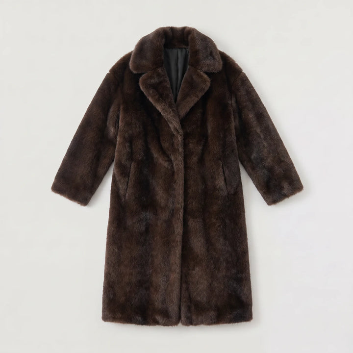 Lange faux fur jas met zakken
