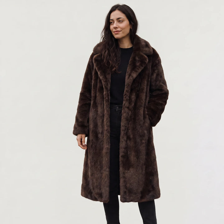 Lange faux fur jas met zakken