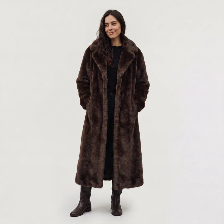 Lange faux fur jas met zakken