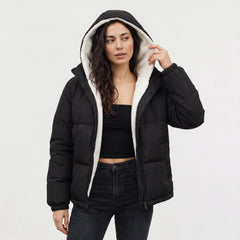 Hooded puffer jacket met fleece voering