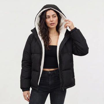 Hooded puffer jacket met fleece voering