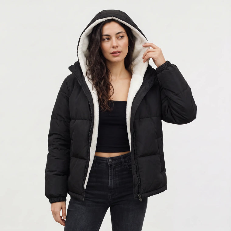 Hooded puffer jacket met fleece voering