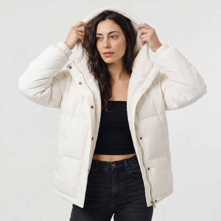 Hooded puffer jacket met fleece voering