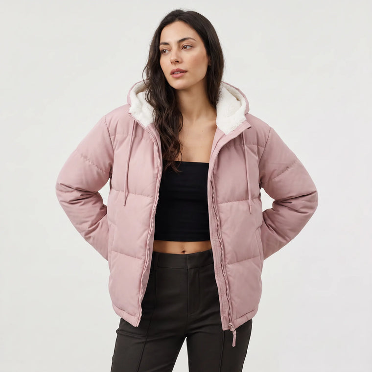 Hooded puffer jacket met fleece voering