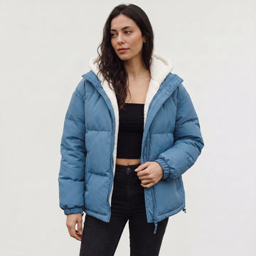Hooded puffer jacket met fleece voering