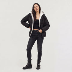 Hooded puffer jacket met fleece voering