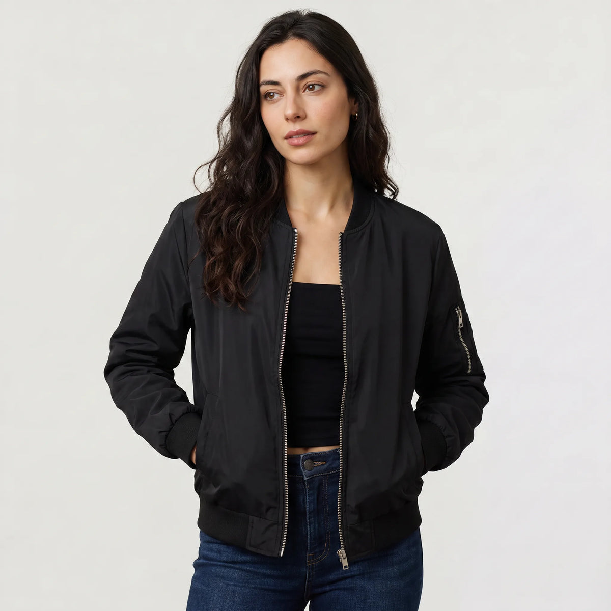 Bomber jacket met ribgebreide details