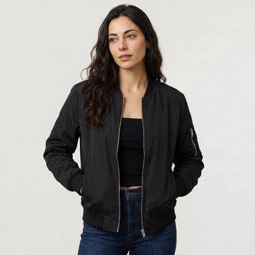 Bomber jacket met ribgebreide details