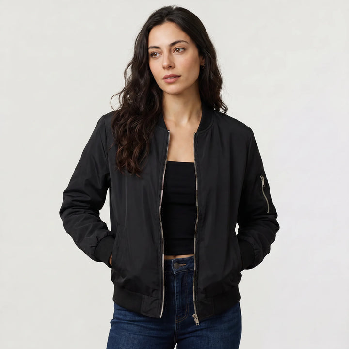 Bomber jacket met ribgebreide details