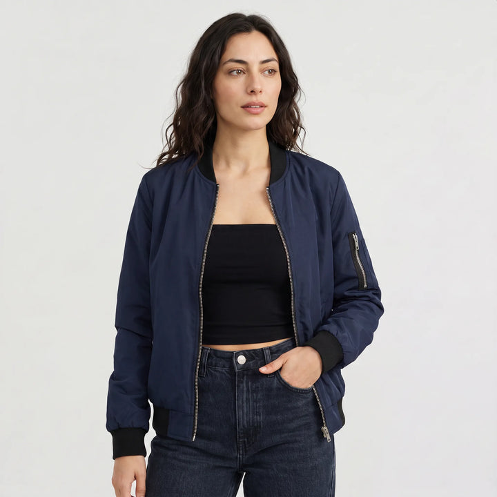 Bomber jacket met ribgebreide details