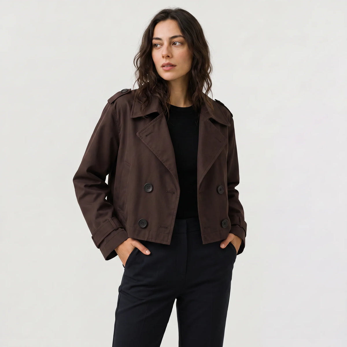 Cropped trench coat met brede revers