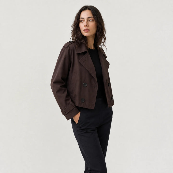 Cropped trench coat met brede revers