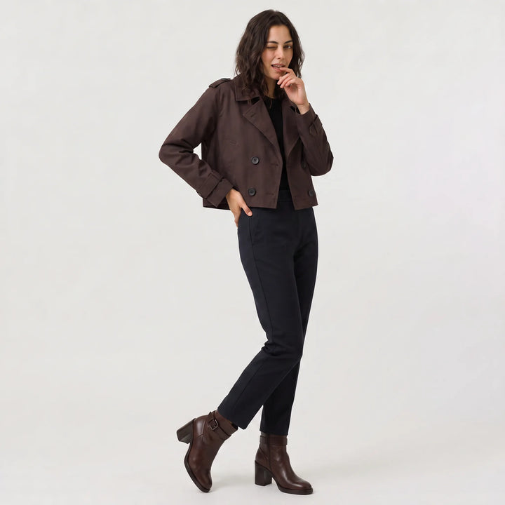 Cropped trench coat met brede revers