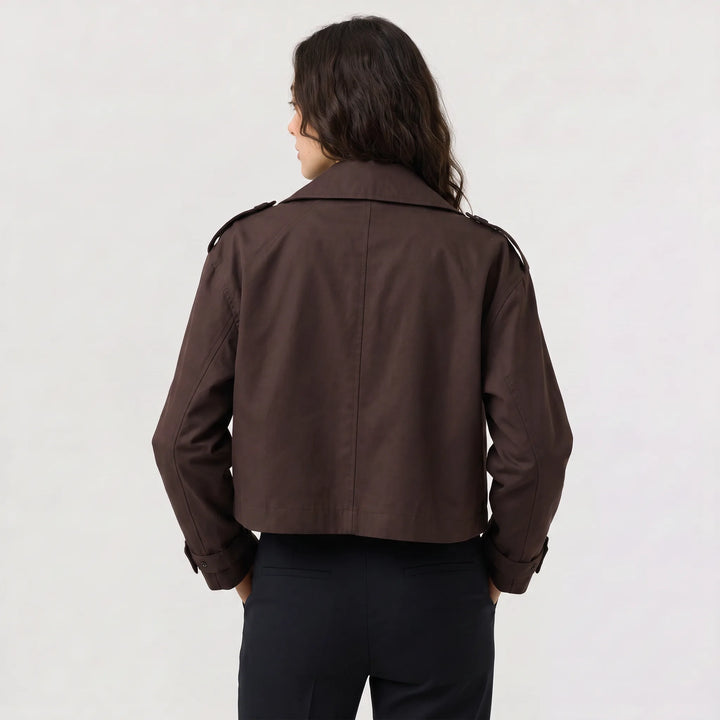 Cropped trench coat met brede revers