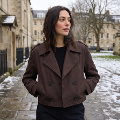 Cropped trench coat met brede revers