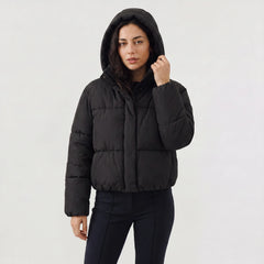 Cropped puffer jacket met capuchon