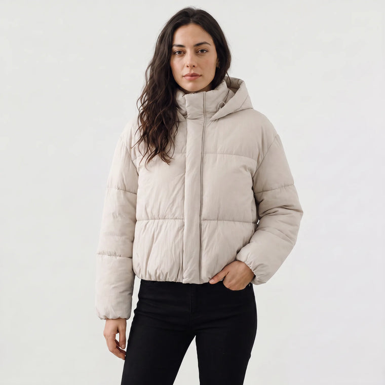 Cropped puffer jacket met capuchon