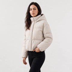 Cropped puffer jacket met capuchon