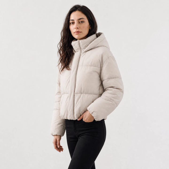 Cropped puffer jacket met capuchon