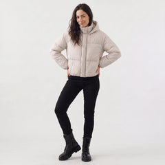 Cropped puffer jacket met capuchon