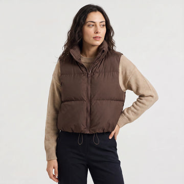 Cropped puffer gilet met kraag