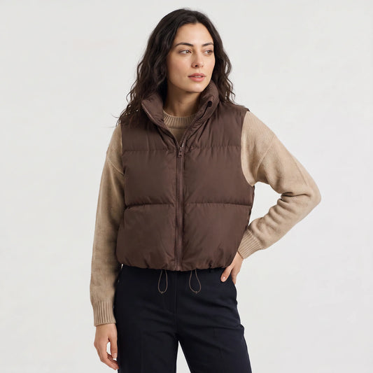 Cropped puffer gilet met kraag