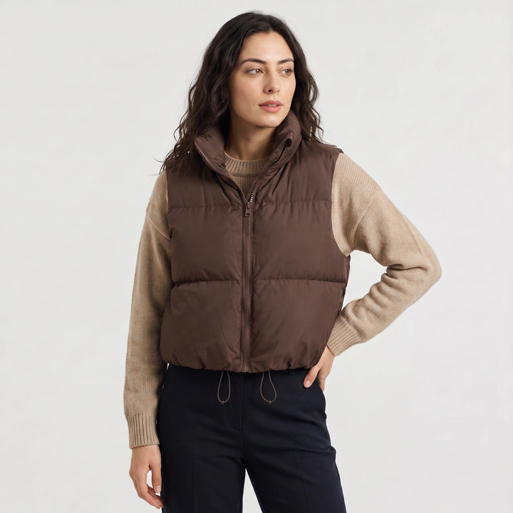 Cropped puffer gilet met kraag