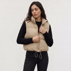 Cropped puffer gilet met kraag