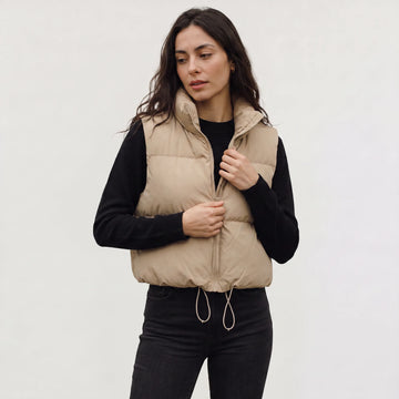 Cropped puffer gilet met kraag