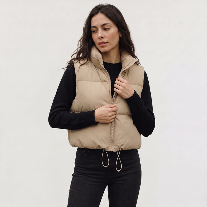 Cropped puffer gilet met kraag