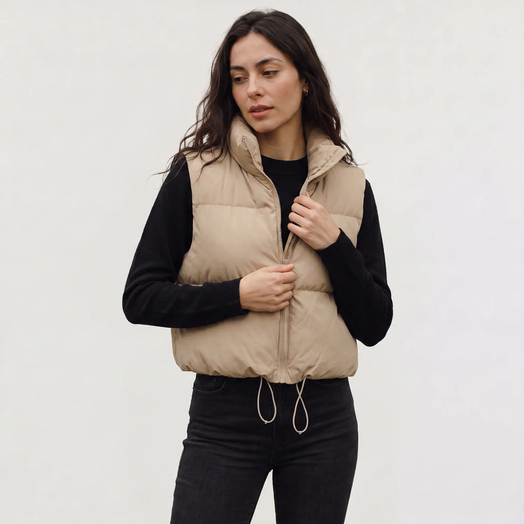 Cropped puffer gilet met kraag