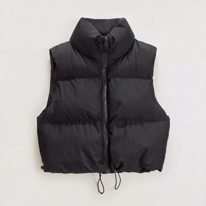 Cropped puffer gilet met kraag