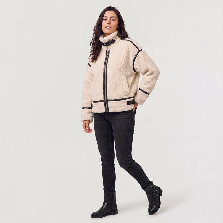 Teddy borg jacket met contrast trim