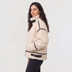 Teddy borg jacket met contrast trim