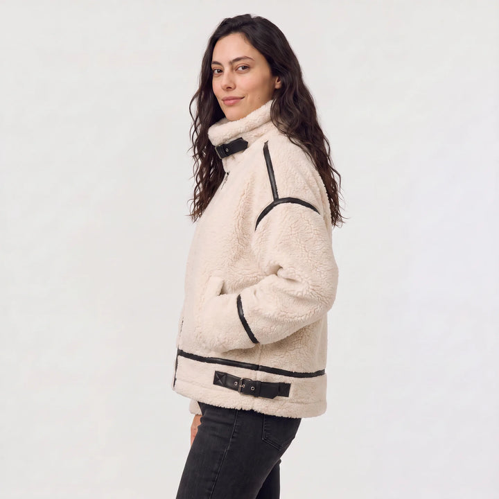 Teddy borg jacket met contrast trim