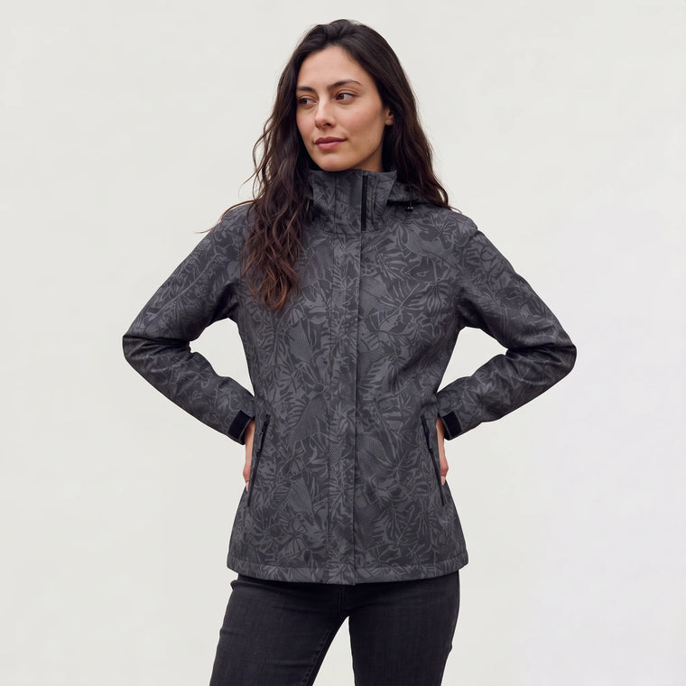 Hooded jas met bladprint