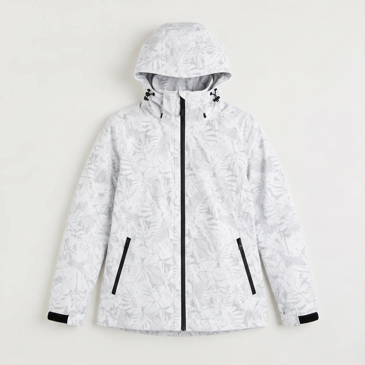 Hooded jas met bladprint