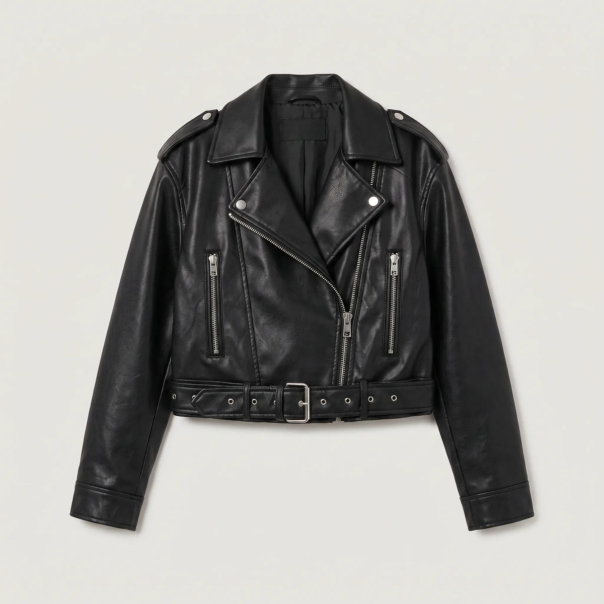 Leren bikerjack met asymmetrische rits